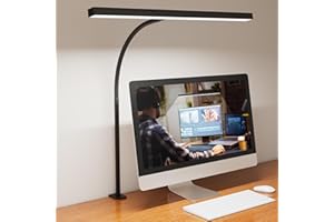 Nulmvic Lampada da Scrivania LED con Morsetto - 360° Collo d'Oca Flessibile Lampada da Tavolo Protezione Degli Occhi con 3 Colori e 10 Livelli di Luminosità per Lavoro Studiare Lettura (Nero)