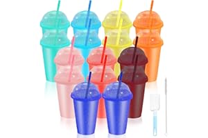 CoKeeSun Tasse à Boissons Froides avec Paille & Couvercle 16 Pièces, 16oz/475ml Tasse de Voyage Gobelets, Réutilisable Plastique Smoothie Mug pour Enfants Adultes Plage Fête (8 Couleurs)
