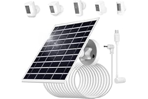 LIFEMOI Cargador de panel solar de 8W/5V con dos conectores DC3.5x1.35 y USB-C, cable de carga de 9.8 pies, IP65, compatible con Ring Spotlight Cam Plus/Pro, batería de leva de 2ª/3ª generación