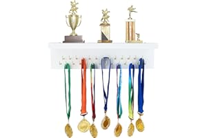 SUPERDANT Espositore Porta Medaglie in Legno Appendiabiti per Medaglie Bianco Scaffale Porta Premi per Medaglie Appendiabiti da Parete Sportivo Espositore per Trofei con Nastro per Medaglie