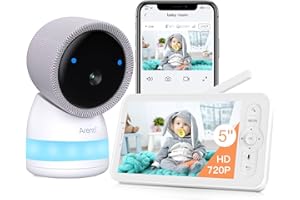 ARENTI Babyphone mit Kamera 2K/3MP, 5 Zoll WiFi Video Babyphone PTZ 355°, VOX-Modus, Nachtlicht,Temperaturanzeige, unterstützt Mobile App Steuerung Weiß, 2-Wege-Audio, IR Nachtsicht, Schlaflieder