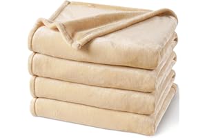 PHF Ultra Soft Fleece Blanket Double Size 150 x 200cm, No Shed No Pilling Luxury Plush Cozy Flannel 280GSM Lightweight Throw Blanket for Bed, Couch, Chair, Sofa Suitable for All Season, Beige