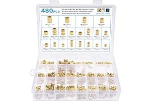 Gueenky 480PCS Threaded Inserts 3D Printer, M2 M2.5 M3 M4 M5 M6 Threaded Knurled Inserts Threaded Brass Inserts Heat for 3D Printer Plastic Parts