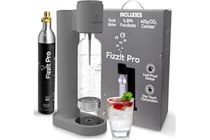 FizzIt Pro - Soda Maker Machine, grey - Easy One-Touch Sparkling Water Maker with Reusable 1L BPA-Free Bottle, 425g CO₂ Canister - No Power Required, Durable & Modern Design for Home Use