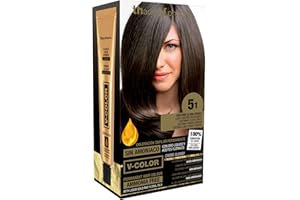 Thader Th Pharma V-Color Kit de Tinte permanente Sin Amoniaco con Oro Líquido 100% Cobertura de canas, 120 ml (No. 5.1 Castaño claro ceniza)