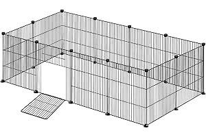 Aufun Gittergehege Freigehege für Kaninchen aus Metallgitter XXL inkl. Tür, Kleintierauslauf, Kleintiergehege, Kleintierkäfig Laufgitter Hasenstall für Innen&draußen Schwarz, 142 x 72 x 36 cm