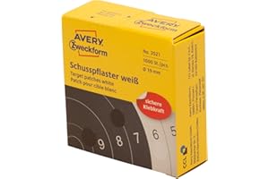 ‎AVERY ZWECKFORM AVERY Zweckform 3521 Schusspflaster 1.000 Stück (Ø19mm, Zielscheibe, Schießsport, Schützensport, Schützenverein, Schützenscheibe, runde Aufkleber, permanent, Markierungspunkt, im Spender) weiß