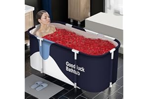 SINBIDE Baignoire Pliante pour Adulte 133x64x47cm, Seau de Bain À Vapeur de Sauna, Douche et Bain de Glace Chaud, Portable Non Gonflable (Bleu-blanc)