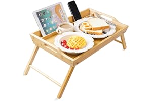 unycos - Table Pliante en Bambou pour Ordinateur Portable 55x35x26.5cm Plateau de Chevet pour Petit-Déjeuner, Bord Haut, Table d'Appoint pour Le Travail et l'Étude (Table de Travail)
