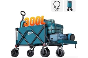 ‎PORTAL PORTAL Bollerwagen faltbar XXXL 300L größe Reifen 17x10cm mit Bremse Getränkehalter Seitentasche Faltwagen klappbarer Transportwagen für Alle Gelände Camping Strand Einkaufen