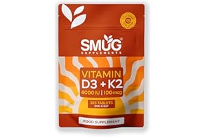 SMUG SUPPLEMENTS Vitamin D3 4000iu & Vitamin K2 100ug MK-7-365 Britsh Made Tablets - Supports Immune System - Promotes Healthy Bones - Vegetarian- for Men and Women