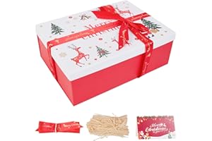 ZJHIOME Large Christmas Boxes with Lids for Present,11.3x8.2x4.1In Christmas Boxes for Gifts with Card,Ribbon and Crinkle Paper (White & Green)