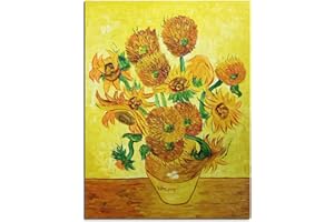Fokenzary Peinture à l'huile sur toile sur toile Vincent Van Gogh Décor de mur de reproduction de tournesols classique encadré prêt à accrocher (12x16in) …