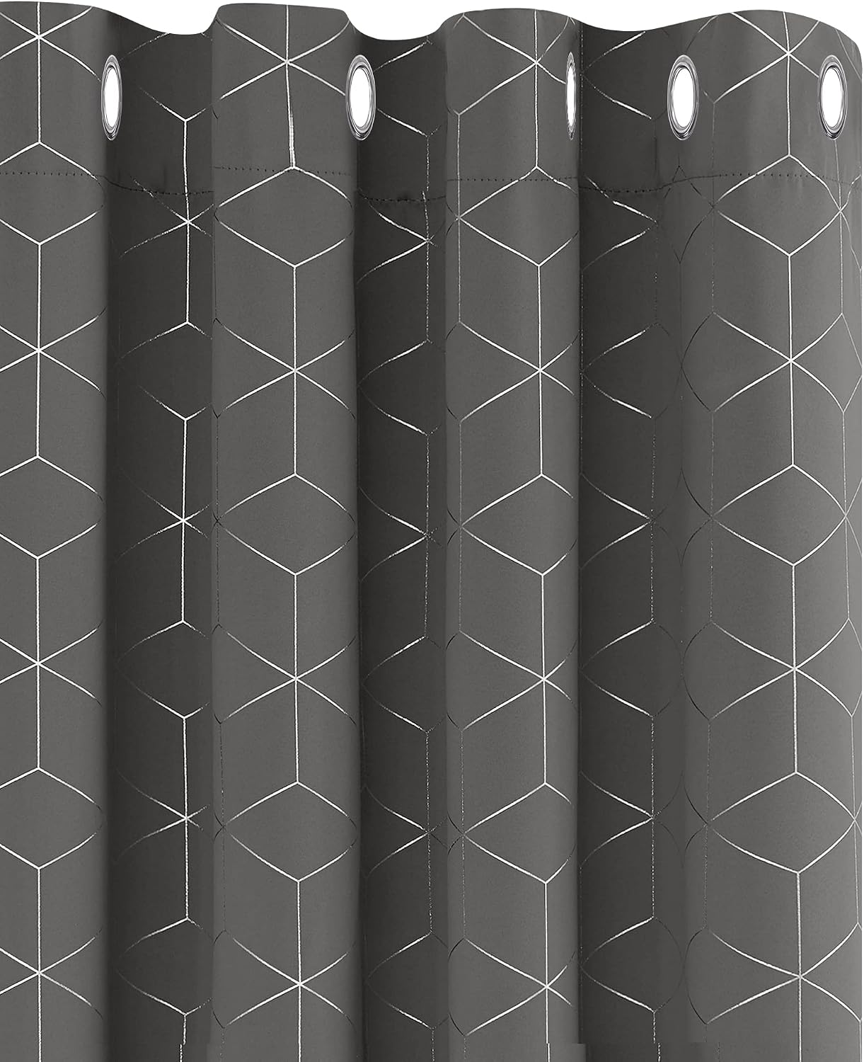 Deconovo Blackout Curtains for Living Room, Eyelet Curtains, Diamond Foil Printed Thermal Insulated Eyelet Curtains, 46 x 72 Inch(Width x Length), Grey, One Pair