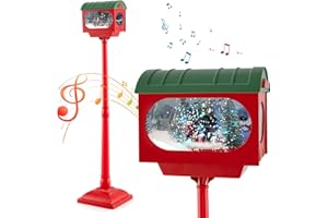 GYMAX Musical Christmas Street Lamp, Festive Lamp Post with Sound-Activated Snow Globe Lantern, Snow Falling Lamp for Home, Porch (150cm)