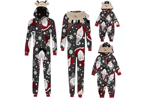 VIUNYCHN Weihnachten Schlafanzug Familie mit Reißverschluss Einteiler Nachtwäsche Kapuze Overall Hausanzug Kuschelig Eltern Kind Hausanzug Christmas Elchdruck Pyjamas Set Weihnachtsschlafanzüge @1
