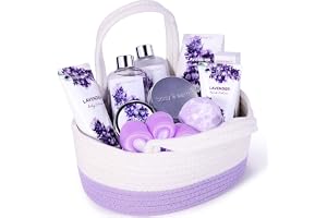 BODY & EARTH 11 st. Lavendel presentkorg, lavendelolja, skrubba, hårtvål, badsalt, bubbelbad, duschgel, hälsoset för kvinnor, födelsedagspresent till mamma, flickvän, mors dag gåva