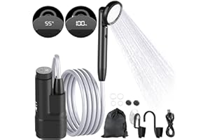 YAOBLUESEA Douche de camping avec pompe, kit de douche de camping mobile avec batterie rechargeable de 4000 mAh et tuyau de 1,8 m, écran numérique, douche portable pour le jardin, le camping, le