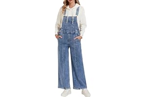 Vetinee Women's Dungarees Loose Casual Wide Leg Baggy Denim Overalls Jumpsuits with Pockets