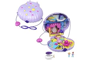 Polly Pocket Micro, Tiny Power Seashell Purse Playset, Purple Shell Purse, Mermaid Theme, 2 Dolls, Toys for Ages 4 and Up, One Playset, GNH11