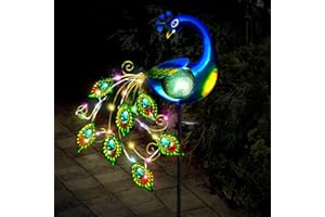 IEEILULU Luces Solares Jardin, Lámpara Solar de Metal de Pavo Real Luz Noche Impermeable Luz de Paisaje al Aire Libre, IP65 Lámpara de Césped Lámpara Decoración Pavo Real para Iluminación Camino Patio