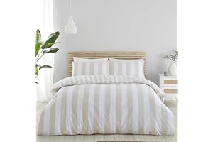 Catherine Lansfield Cove - Set copripiumino matrimoniale reversibile con federe, motivo a righe, colore: naturale