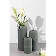 Craftribal's Modern Ceramic Flower Vase for Living Room, Set of 3 Flower Pots for Home Decoration, Vertical Striped Line Vase Olive Green