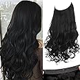 SARLA Halo Synthetic Hairpieces Flip in Women Hair Extension Natural Wave Halo Hair Extensions M01 (1B Jet Black)