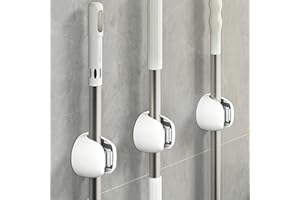 Zimoer 3 Piezas Colgador de Escobas y Fregonas, Soporte Adhesivos para Pared, Soporte Escobas Pared,Organizador Ajustable porta Escobas para Restaurante, Cocina, Baño, Garaje (Gris)