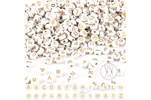 JOISHOP JOLCEEY 1000Pcs Gold Acrylic Letter Beads for Bracelet Making, 7mm Flat Round Alphabet Beads for Crafting Gifts DIY Necklace Jewelry Making