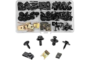 WEQEYENT Lot de 76 pièces assorties de vis pour véhicules et automobiles U-Clips de fixation en métal avec vis autotaraudeuses à tête hexagonale, carrosserie, panneau de voiture, vis carénages, boulons de