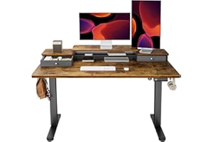 ‎ERGEAR ErGear Elektrischer Stehschreibtisch mit Doppelschubladen, 122x61 cm Höhenverstellbarer Sitz-Steh-Schreibtisch, Heimbüro-Schreibtisch-Computerarbeitsplatz mit Ablagefach, Schwarz