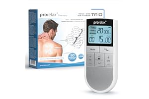 ‎PRORELAX prorelax TENS/EMS Trio | Elektrostimulationsgerät | 3 Therapien - TENS, EMS, FITNESS | Zur Entspannung, zum Muskelaufbau, zur Schmerzlinderung | 50 Programme | 16 Intensitätsstufen