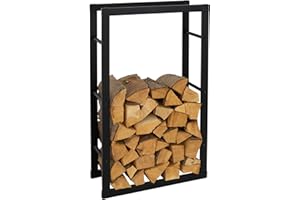 ML DESIGN MODERN LIVING ML-Design Étagère à Bois de Chauffage 60x100x25 cm Rectangulaire en Métal Noir, pour Intérieur/Extérieur, Porte-bûche Verticale Support de Rangement Stable Bois de Cheminée Poêle Design Moderne