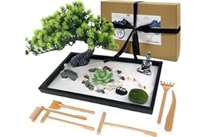 LuXianYS Zen Garten Set, 12x8 Zoll, Premium Japanisches Zen Sand Garten Miniatur Geschenk Set, Zen-Ornament für zu Hause, Meditation Gifts