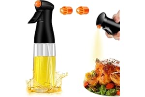 BUFUNTO Oil Spray Bottle, 220ml Olive Oil Dispenser Bottle with 2 Replaceable Nozzles, Oil Sprayer for Cooking Air Fryer, 2 in 1 Glass Oil Bottles for Kitchen Grilling Salad Baking BBQ