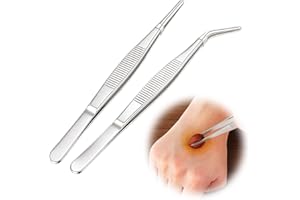 wilcractk Pinzas Sanitarias de Acero Inoxidable Alta Precisión 2 Unidades 14 cm Antideslizantes con Punta Fina y Ancha Quirúrgicas para Botiquín Jardinería Costura y Electrónica
