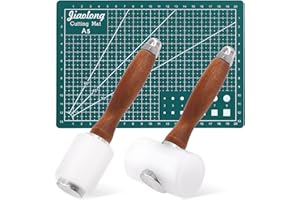 Glarks 3Pcs Leather Carving Hammer with Cutting Mat Set, 2Pcs Nylon Wooden Handle Hammer Leathercraft Mallet and 1Pc A5 Sewing Cutting Mat for Stamping Sew Leather Cowhide Tool