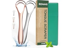 New Upgrade Tongue Scraper with Dual Scraping Head Fight Bad Breath, Metal Tongue Cleaner Help Oral Hygiene, Tongue Scraper for Adults and Kids, Two Colors in Pack, Travel Friendly, by RONAVO