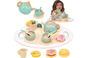 TUZHE Servizio da tè per bambini, in legno, accessori per la cucina dei giochi, accessori per la cucina dei bambini, stoviglie per feste di tè, giochi di ruolo, regalo per bambini, ragazze e ragazzi