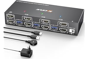 YOUTINGHDAV Switch KVM USB 3.0 HDMI 3 PC 2 monitor, simulazione EDID, 4K @60Hz Extended Display, HDMI 2.0, Dual Monitor KVM Switch 3 PC parti tastiera senza fili, mouse, stampante, con cavo remoto e 5 cavi