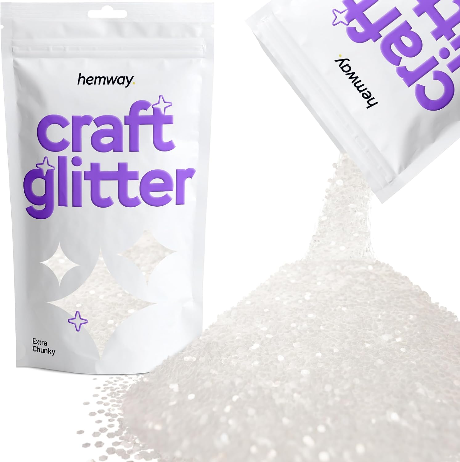 Hemway - Purpurina para manualidades, vasos, resina, epoxi, uñas, cera, álbumes de recortes, cristal, decoración de escuelas: blanco iridiscente, extragruesa (1 mm), 100 g