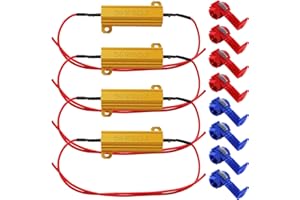 YIXISI 4 Pezzi 50W 8Ohm Resistenze di Carico a LED, Resistenza di Carico del Faro Antinebbia Decoder, con 8 Quick Wire Clip, per Indicatori di Direzione a LED, Luci di Targa a LED, DRL