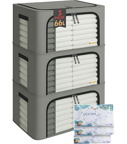 Scatole Armadio FUSACONY 22L - Con Supporto Acciaio, Finestra Trasparente, Grigio - Foto 12