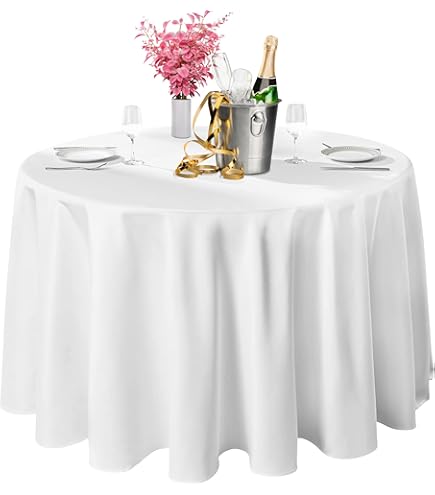 Lot De 10 Nappes Rondes Blanches - 213 Cm - Lavables Et Imperméables - Pour Mariage, Fête, Restaurant