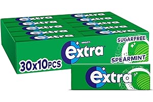 Wrigley's Extra Chewing Gum, Spearmint Flavour, 30 Packs of 10 Pieces, Sugar Free Chewing Gum Bulk Pack with Xylitol (300 pieces)