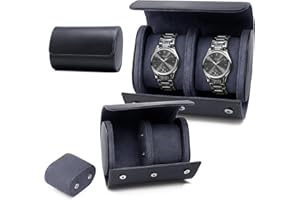 KoGiio Boîte à Montres à 2 Emplacements, Coffret à Montres en Cuir PU, Écrin, Étui à Montre Voyage Oîte de Montres de Voyage Pour Boîte de Rangement,Coussinets Amovibles - Bleu