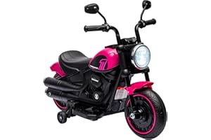 HOMCOM Moto électrique pour Enfants, 3 km/h, 6V, avec Phare LED, Charge Max. 25 kg, Voiture électrique pour Enfants, 2 Roues d'entraînement, de 18 à 36 Mois, avec Moteur Puissant, Rose