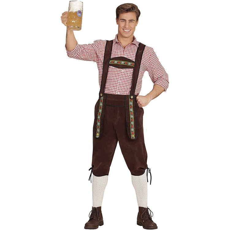 Costume Bavarois Homme Oktoberfest - Salopette + Chemise + Chapeau - Déguisement Tyrolien Fête