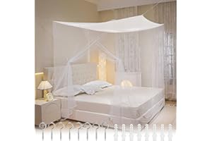 HOOPOE Mosquitera Cama Matrimonio Individual,Grande Dosel Cama Mosquitero,Mosquito Net for Bed Dosel con Kit de Montaje,Blanco Portátil Poliéster Malla Fina Mosquitera Viajes para y Hogar 200x180 x165cm